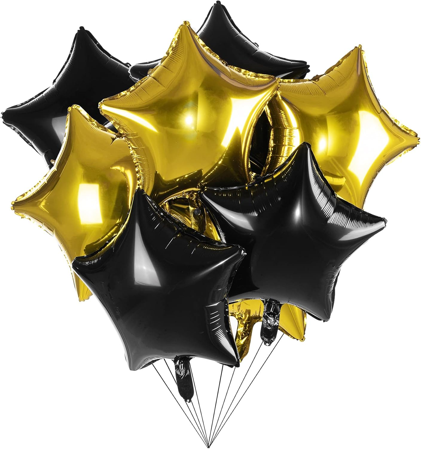 18" Black Gold Big Balloons Star Foil Mylar Helium Balloons for Party Decorations, Pack of 20