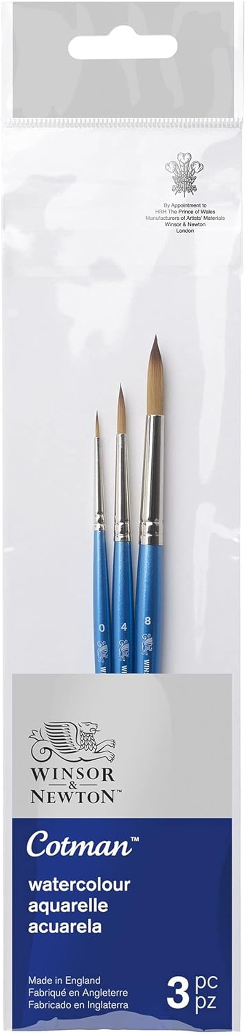 Winsor & Newton 5390607 Cotman Watercolour Synthetic Hair 3 Brushes in Set with Excellent Bounce, Colour Carrying Capacity and Point Accuracy - 3 round Brushes No. 0, 4, 8 image number 2