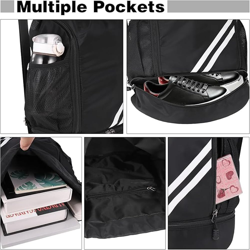 Water Resistant Drawstring Backpack with Shoe Compartment and Side Mesh Pockets for Gym and Sports - Suitable for Both Women and Men