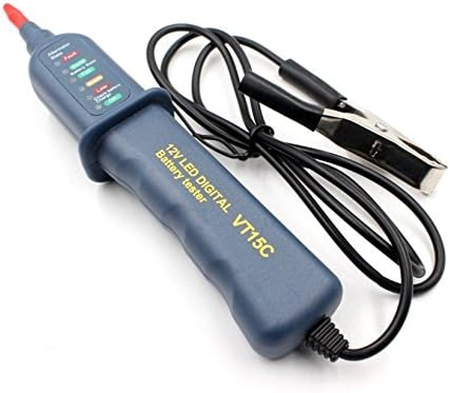 NUZAMAS Car 12V Battery Tester Alternator Testing Multi Functions Test Battery Condition and Charging with LED Indicator and Alligator Clips