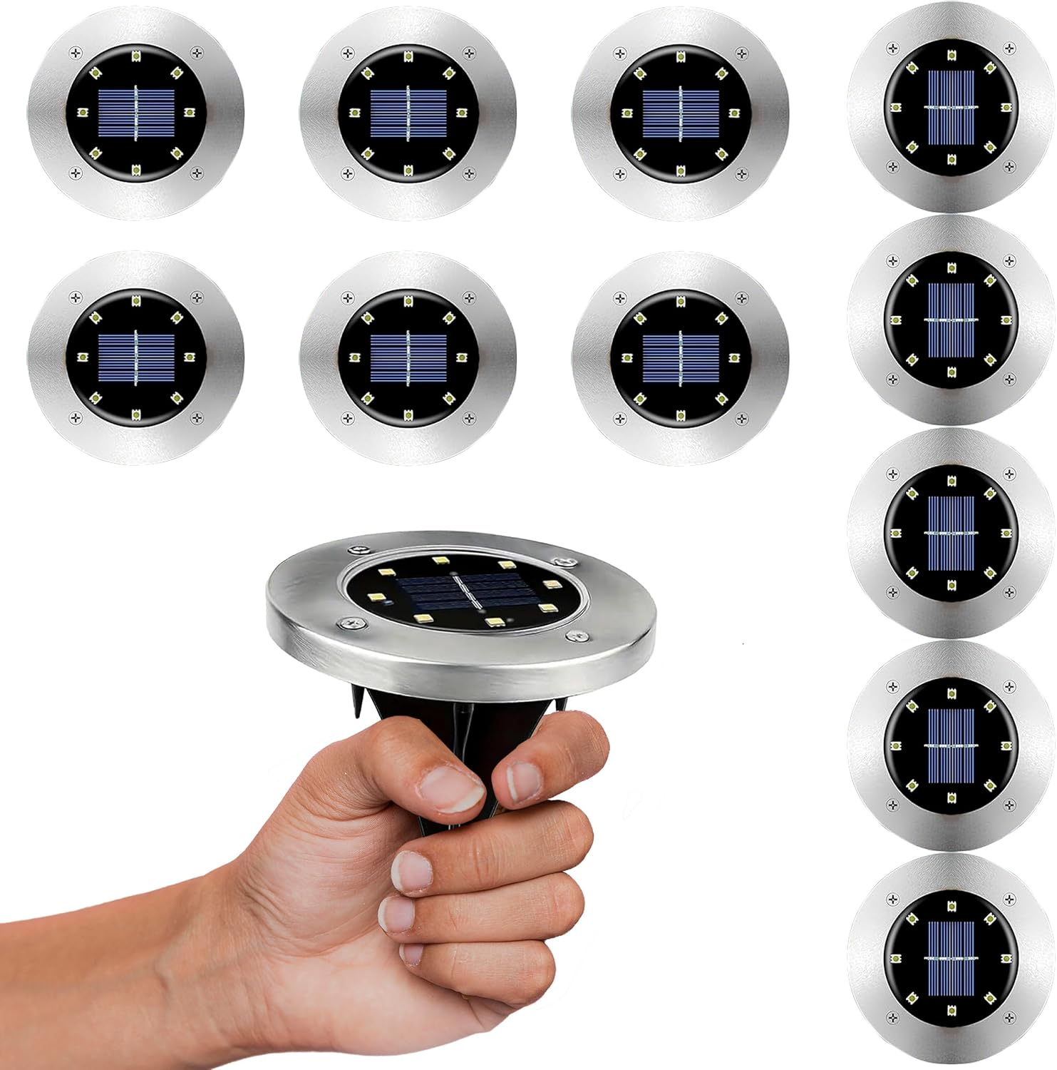 Solarx Pack of 12 Garden Lights Solar Powered, IP65 Waterproof Disk Lights, LED Solar Pathway Lights Outdoor, Solar Ground Lights for House, Walkways, Patio and Landscape Lighting (Warm White) image number 6