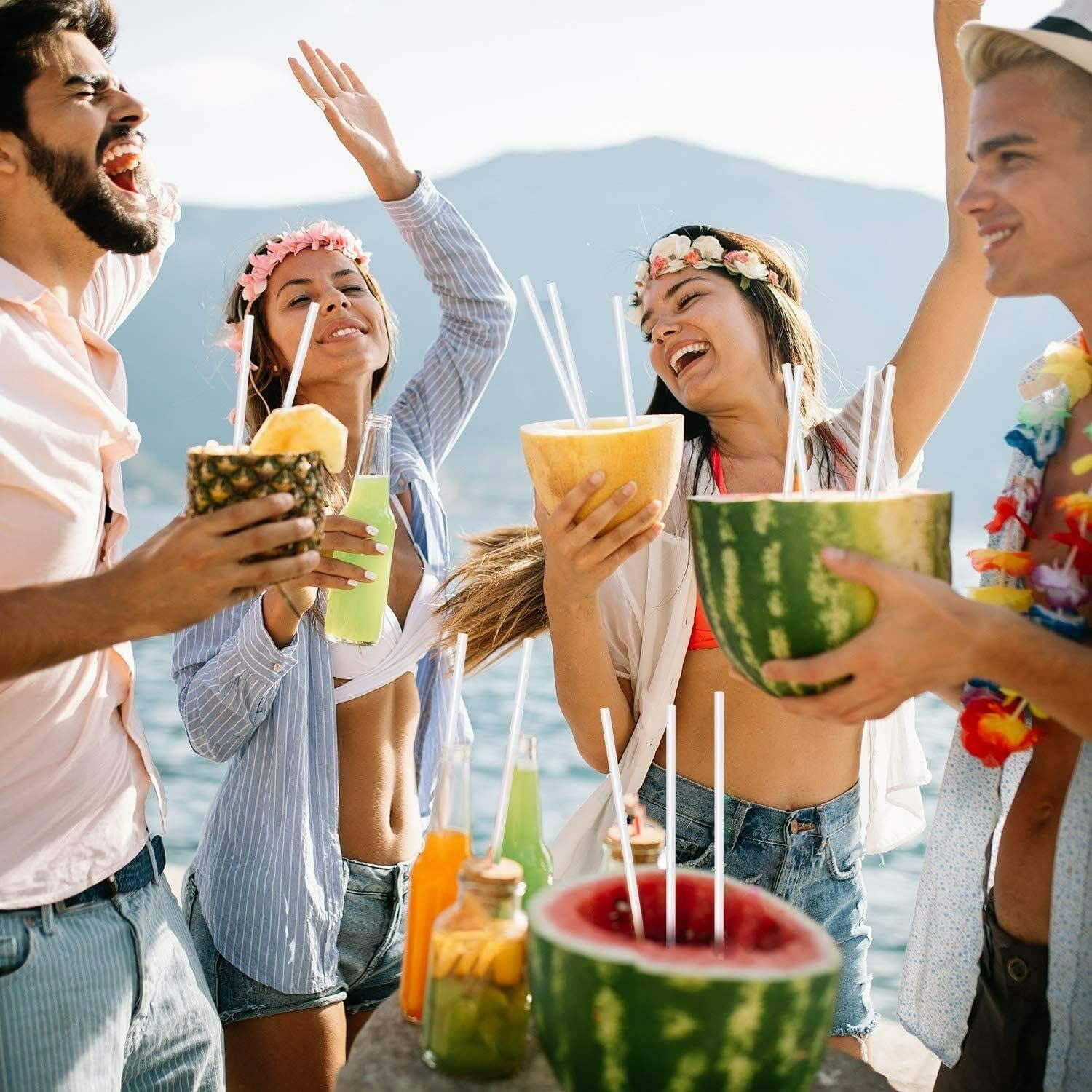 Biodegradable Solid White Paper Drinking Straw,100 Pack Disposable White Cocktail Straws Bulk for Party Supplies, Bridal Shower, Birthday, Weddings, Restaurant image number 3