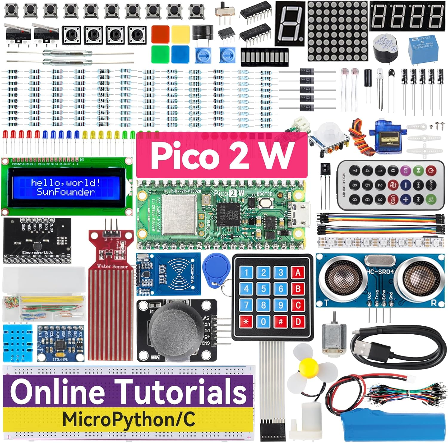 Sunfounder Raspberry Pi Pico 2 W Ultimate Starter Kit with 110+Video Courses Online Tutorials, 96 Projects (16 Iot Projects), Micropython, C++ (Compatible with Arduino IDE) image number 6