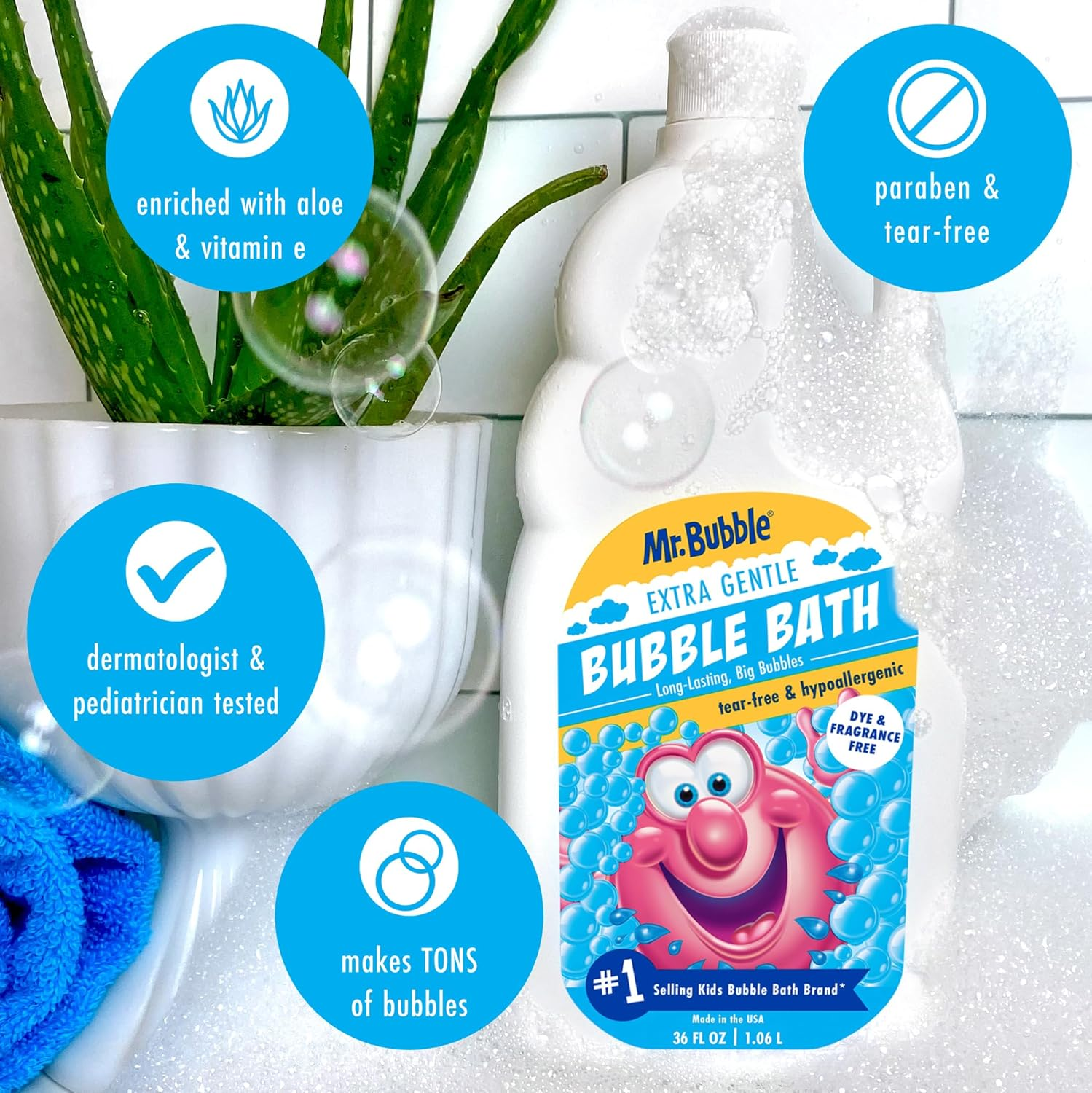 Mr. Bubble Extra Gentle Bubble Bath - Hypoallergenic, Tear Free Bubble Bath Solution Perfect for Sensitive Skin (Pack of 2 Bottles, 36 Fl Oz Each)