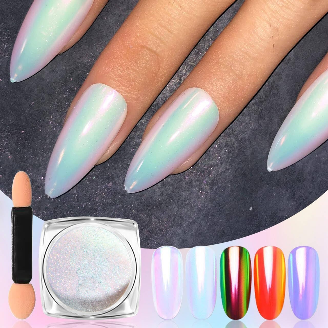 1 Box Holographic Nail Glitter Powder Rainbow Color Neon Effect Nail Art Flakes Decoration Chrome Nail Powder Dust Tip Manicure