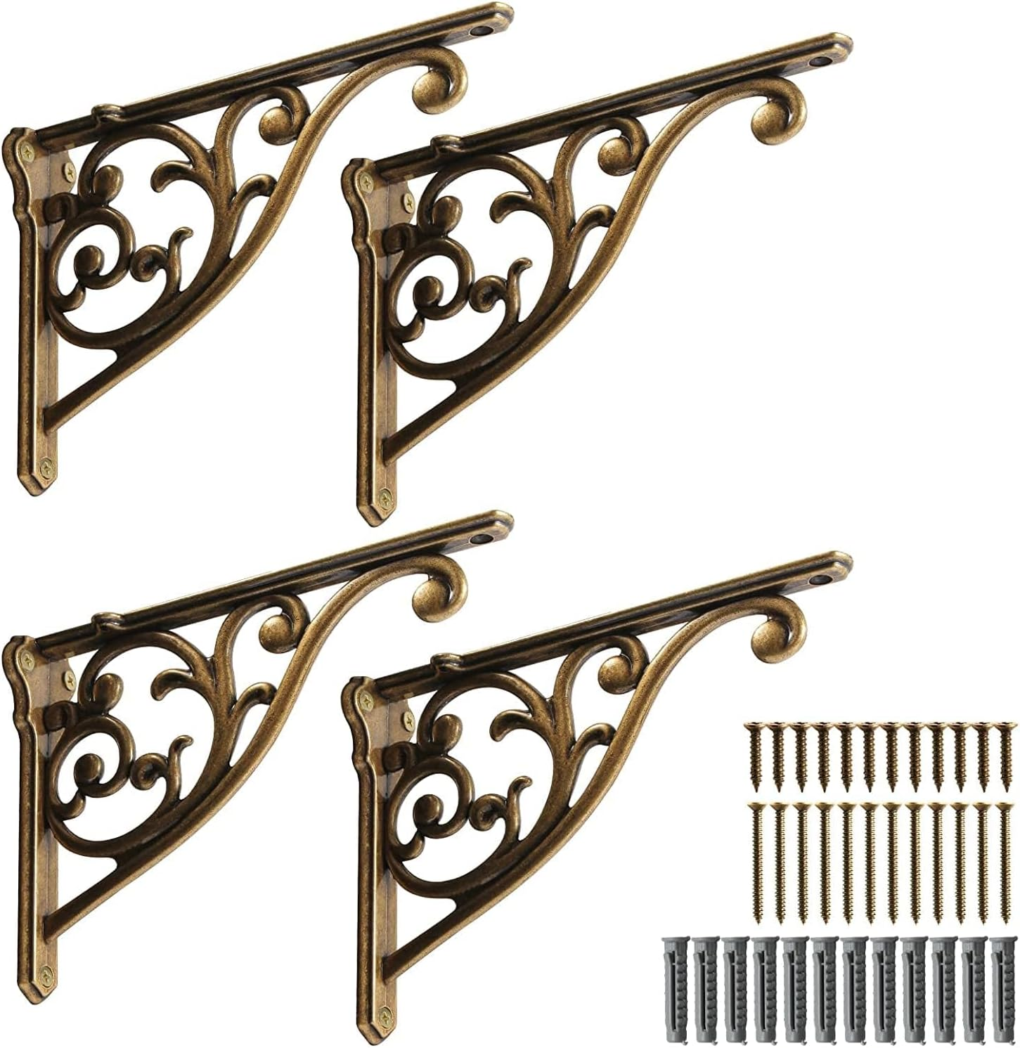 Khtumeware 2 Pack Brushed Satin Nickel Shelf Bracket 5 Inch, Decorative Brackets for Shelving, Heavy Duty Vintage Ornate Shelf Bracket, Hardware Included,4.92X3.5X1.73 Inch image number 4