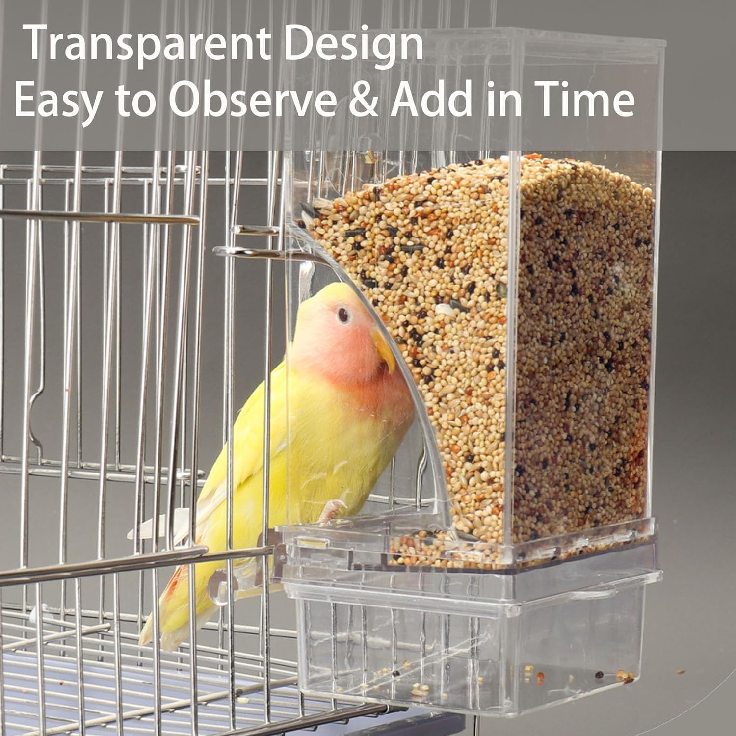 BEANPRECOY No Mess Bird Feeder Automatic No-Spill Transparent Bird Feeder Automatic Parrot Feeder Cage Accessories anti Spill Food Container Cage Easy Clean for Small and Medium Bird Parakeets image number 6