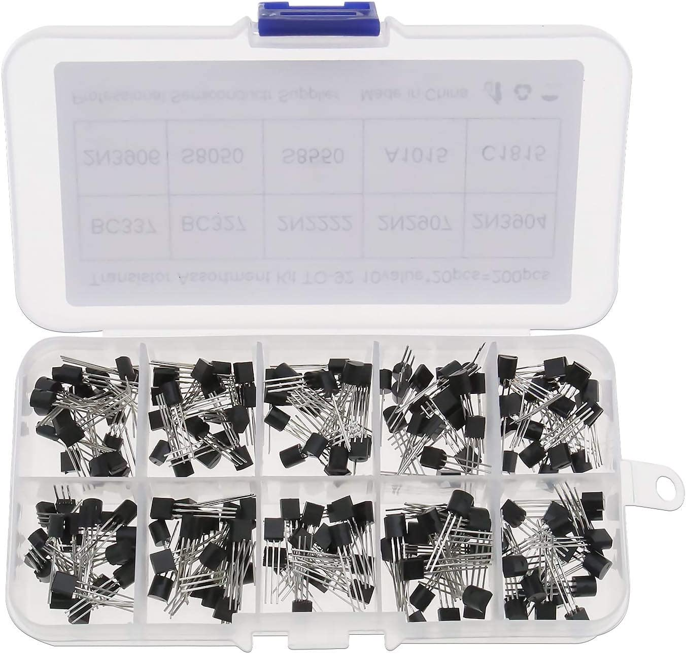 Emsea 200Pcs NPN PNP 3-Terminal TO-92 Transistor Assortment Kit BC337 BC327 2N2222 2N2907 2N3904 2N3906 S8050 S8550 A1015 C1815