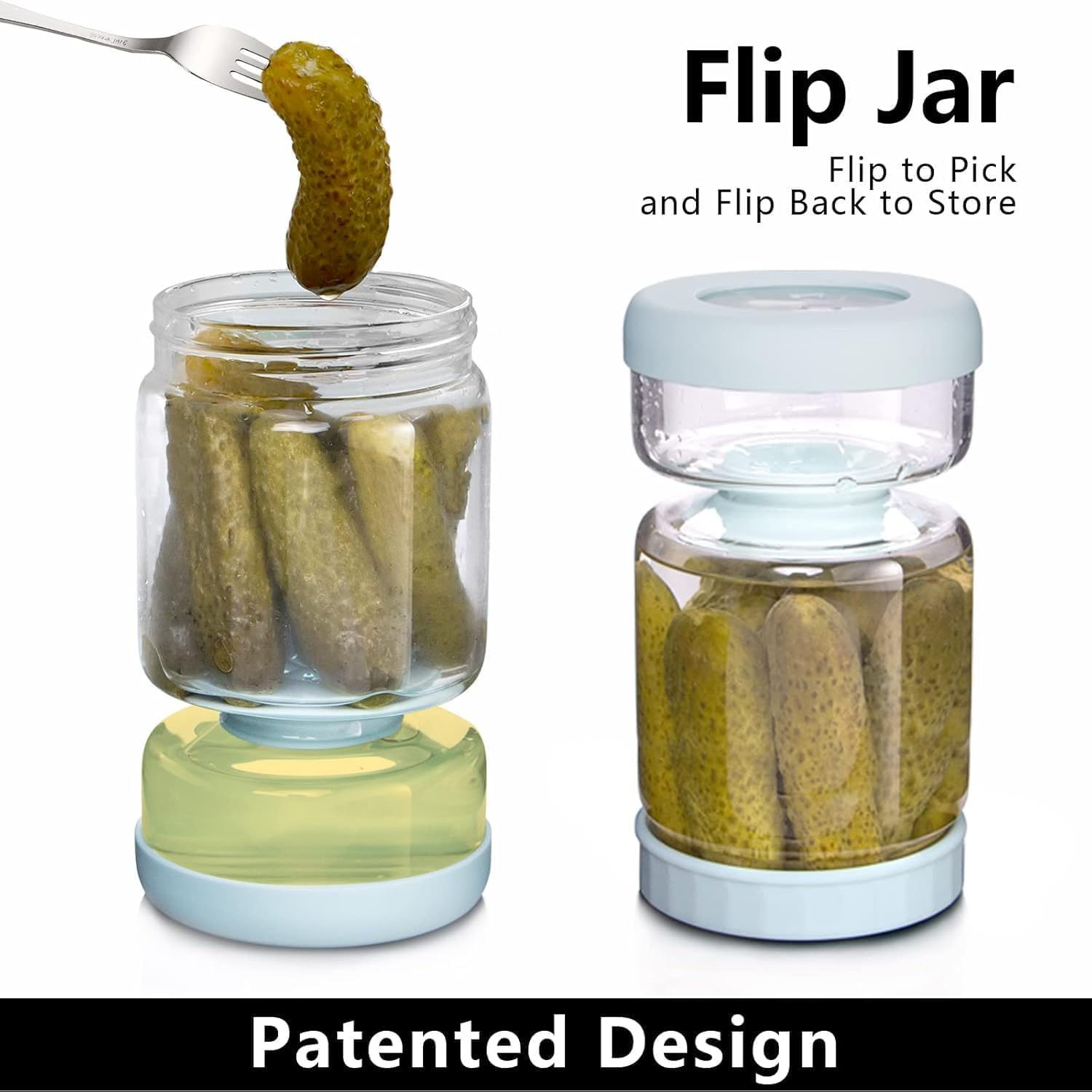 Glass Pickle Jar, Olive Hourglass Jar with Strainer,Airtight Pickle Juice Separator, Flip Container for Olives,Gherkin,Jalapeno - Glass Food Storage Container, Leakproof Dishwasher Safe 1L image number 6