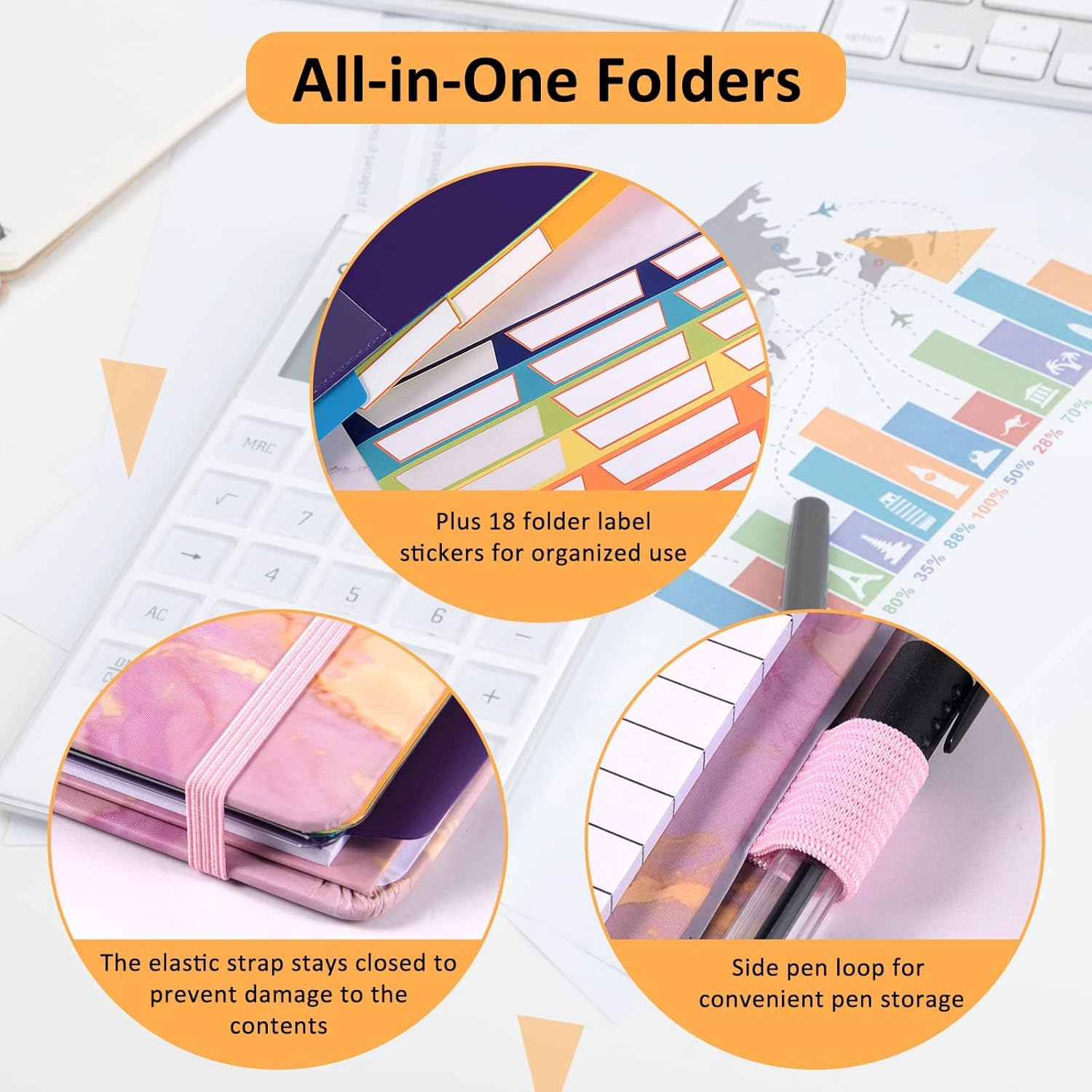 Foldable Storage Clipboard Folio, Spiral Clipboard Folder with 2 Notepad & 6 Dividers, 12 Pockets, Elastic Band, Pen Loop, Clipboard Folder Great for School Office, Letter Size (11" X 8.5"), Marble image number 3