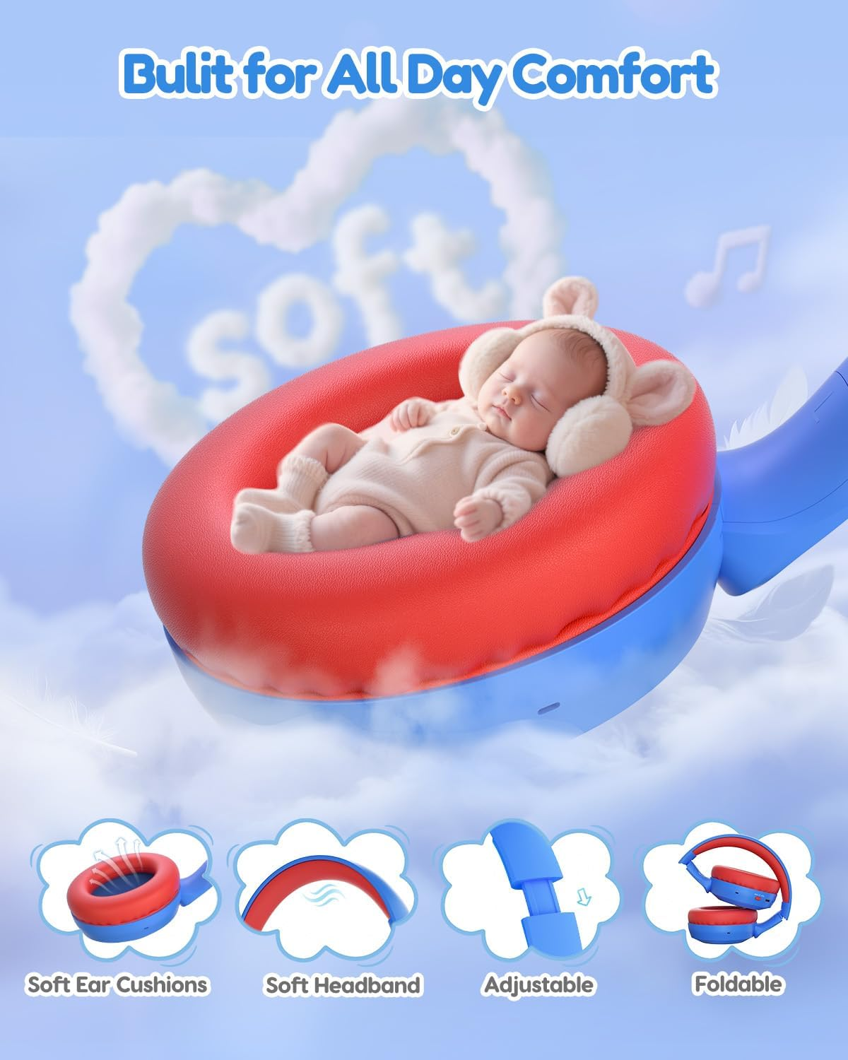 Acer OHR668 Kids Bluetooth Headphones - Blue Red image number 1