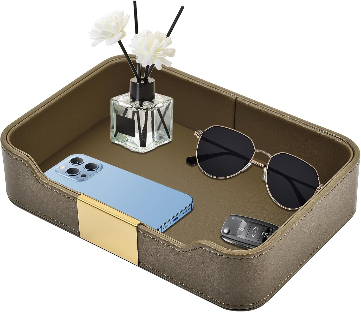 XNONE Luxury Leather Pocket Empty Tray Organiser, Storage Box, Faux Leather Storage Tray, Key Shell for Watches, Mobile Phones, Jewellery, Keys, Coins, Purse and Office Equipment, Black