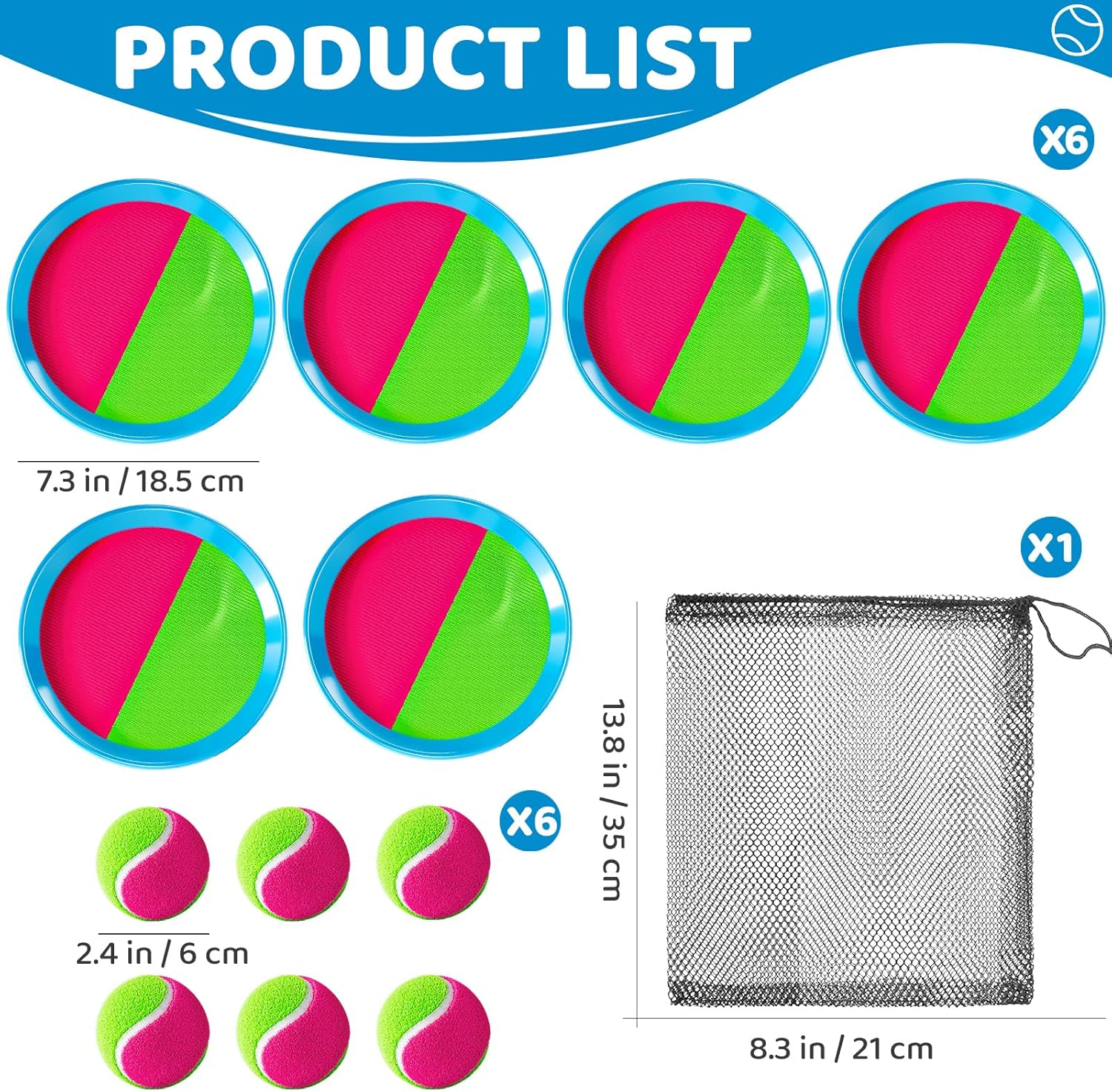 Ci Vetch Throwing and Catching Game for Children from 3 Years, Velcro Ball Game with Paddles & Balls, Outdoor Toy for Garden, Beach & Park, Fun for Children and Adults image number 2