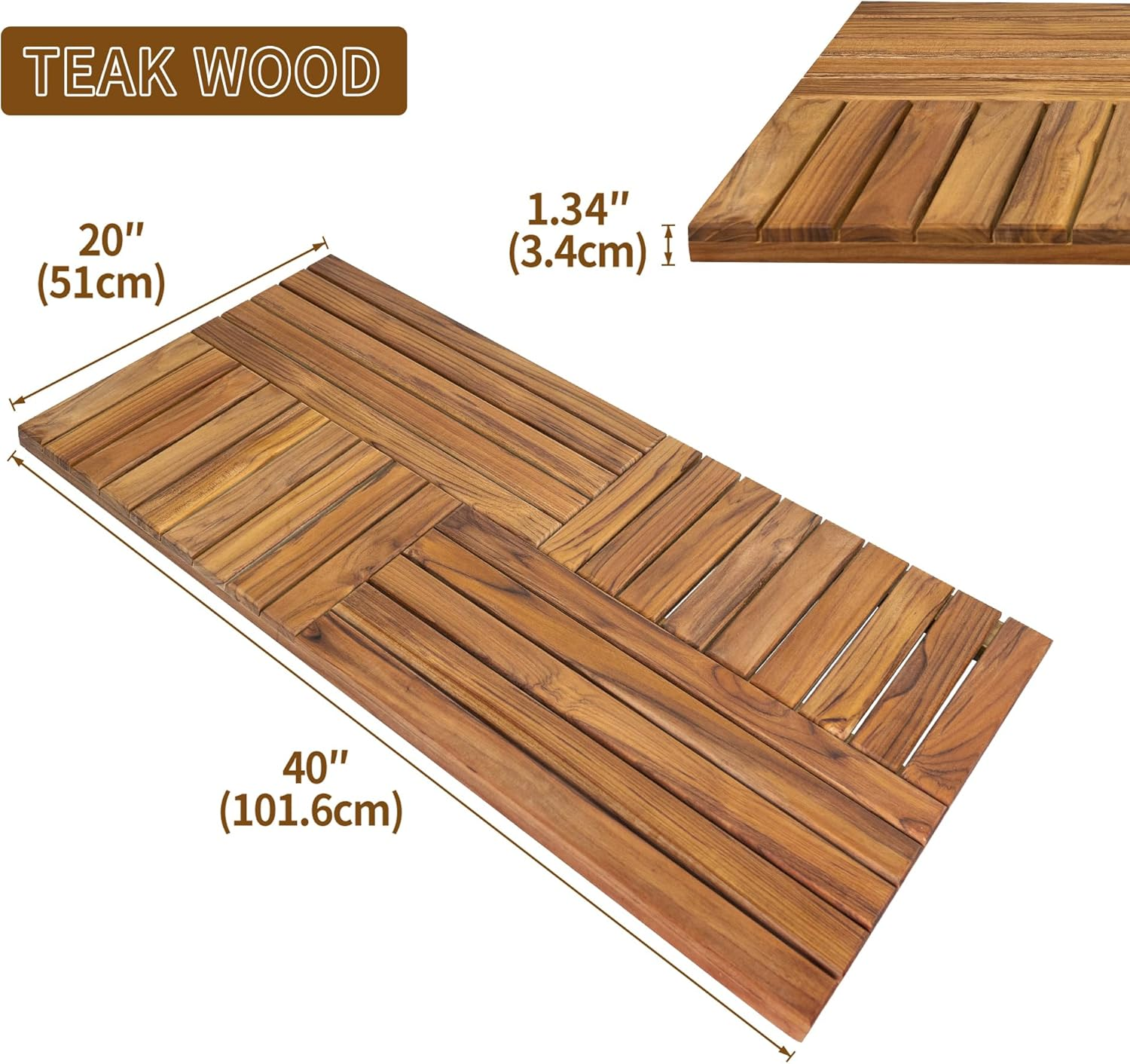 Utoplike Teak Wooden Shower Mat, Wood Bath Mat, Large Bathroom Mat for Shower, Teak Wood Floor Mat for inside Shower image number 2