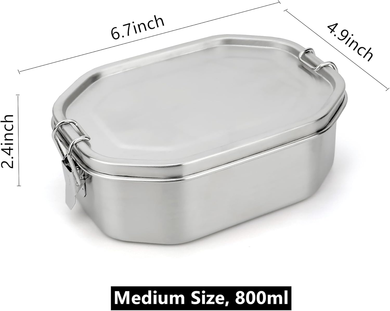 Stainless Steel Lunch Container, Metal Bento Box Snack Container with Leakpproof Lid, Stainless Steel Food Container with Spoon & Fork, 6.7X 4.9IN for Meal Prep Camping image number 4