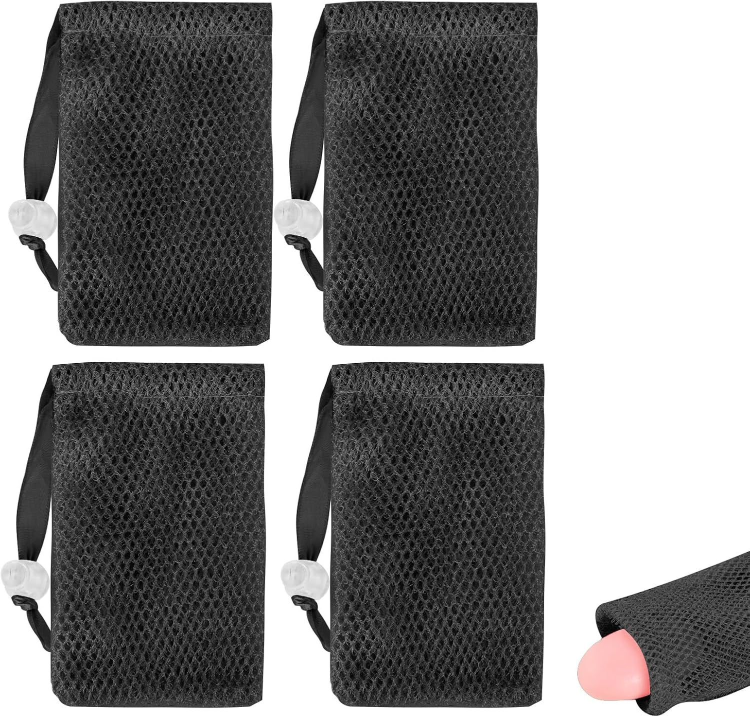 Reignsword 4 Pack Soap Saver Bag for Bar Soap, Exfoliating Mesh Soap Pouch with Drawstring Closure, Foaming and Drying Soap Bag for Shower (Black) image number 4