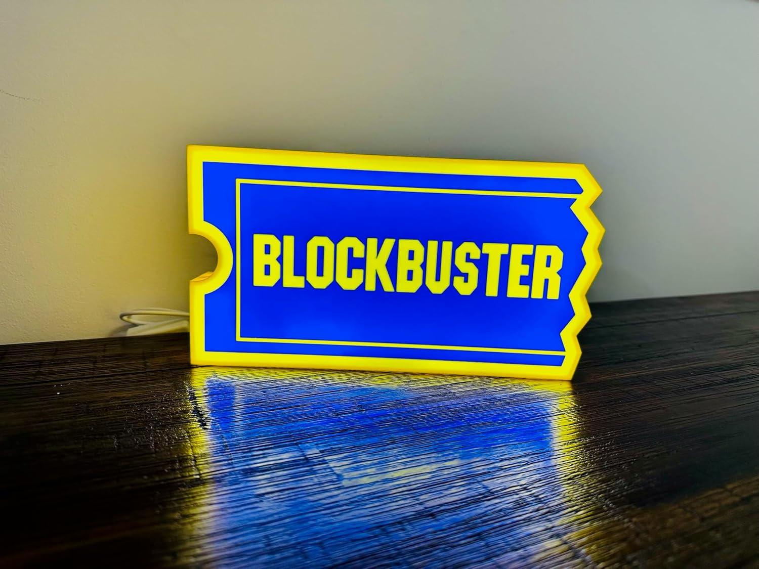 Blockbuster Illuminated LED Sign, Usb-Powered Night Light, Blue and Yellow Wall Art