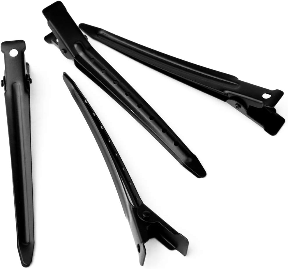 24 Packs Duck Bill Clips, Bantoye 3.35 Inches Rustproof Metal Alligator Curl Clips with Holes for Hair Styling, Hair Coloring, Black image number 1