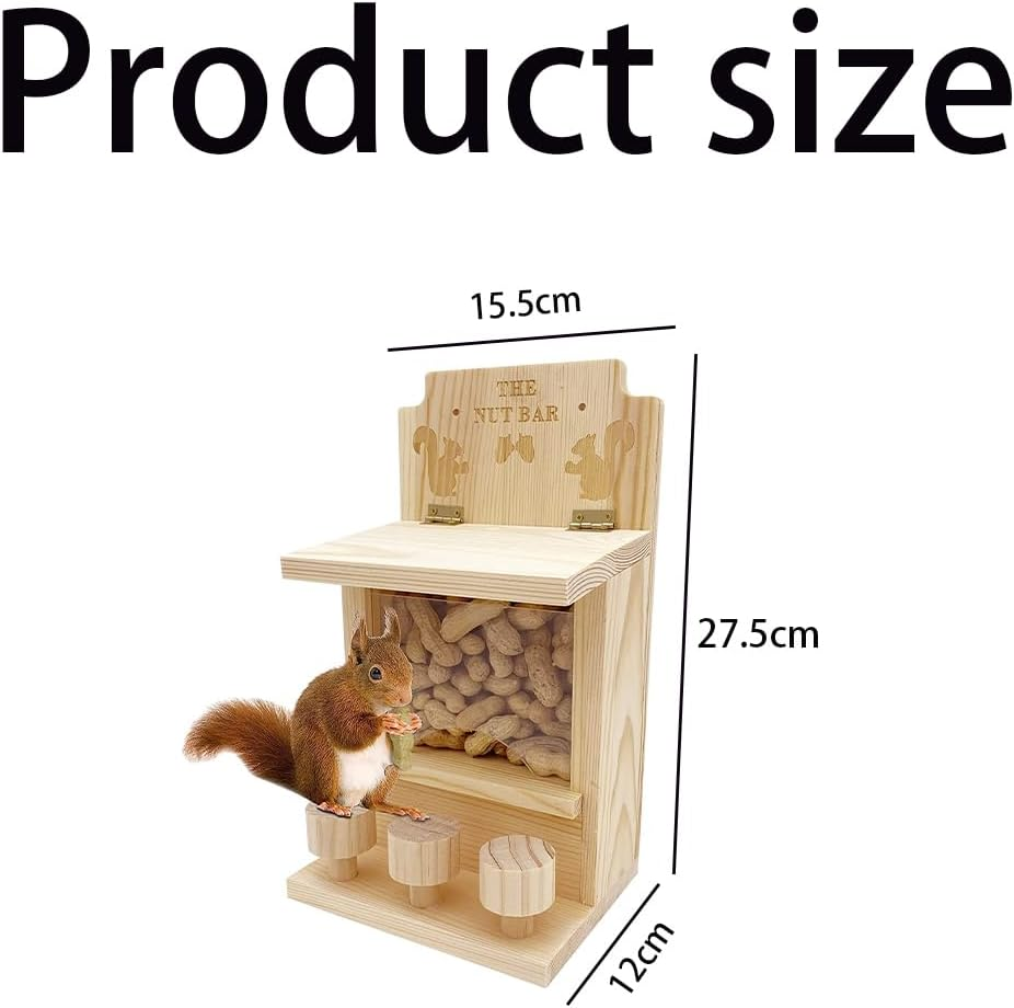 Wooden Squirrel Feeder,Durable Box Easy to Fill,Squirrel Feeders for outside with Corn Cob Holder and round Stool,Wood Waterproof Picnic Table Funny Chipmunk House Nuts Bar for Backyard Garden Outdoor image number 3