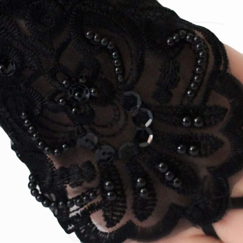 CENZICOM Women'S Lace Satin Bridal Party Fingerless Gloves Sequins Elegant