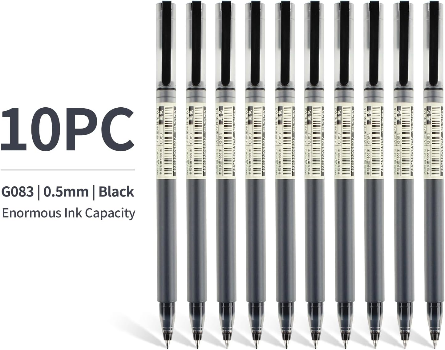 10 Pcs 0.5Mm Black Smooth Gel Fineliner Rollerball Pens Extra Large Ink Capacity Fine Ball Point Black Ink Use for School Office Writing Drawing Sketching
