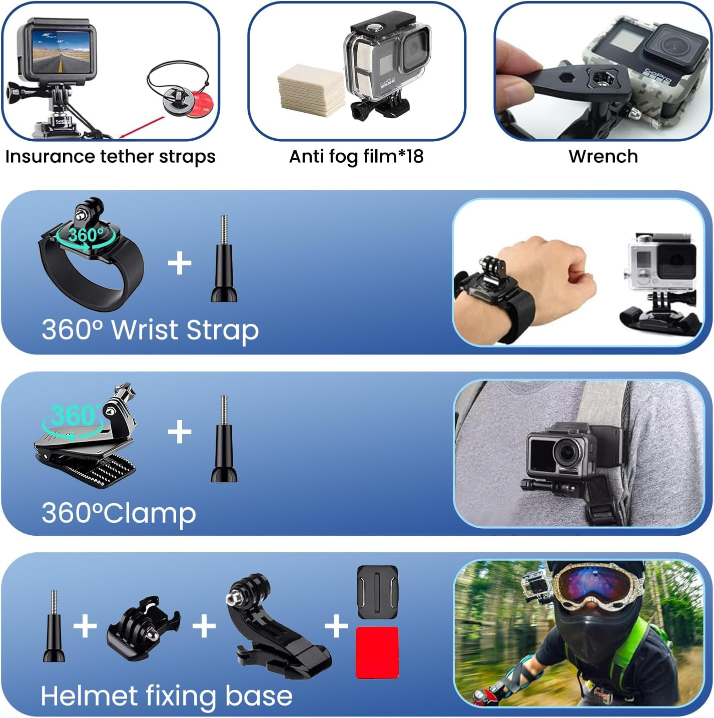 Xkimos Action Camera Accessories Kit,Includes Waterproof Housing &Silicone Case, for Gopro Hero 13/12/11/10/9/8/ 7, DJI Osmo Action 4, AKASO Brave 7, APEMAN, Campark, SJCAM image number 3