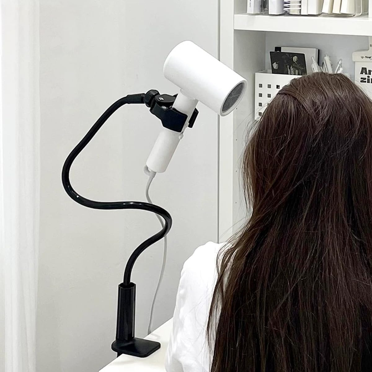 360 Degree Rotating Lazy Hair Dryer Stand, Hands Free Adjustable Hose Stand with Clips for Countertop image number 5