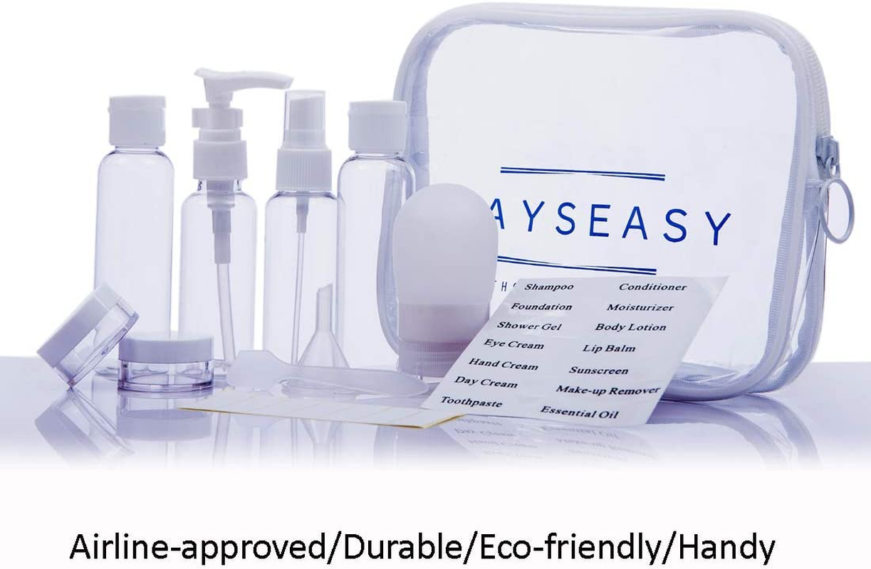 Travel Bottles WAYSEASY Leak-Proof Refillable Toiletry Bottle and Containers with Clear TSA Toiletry Bag Durable