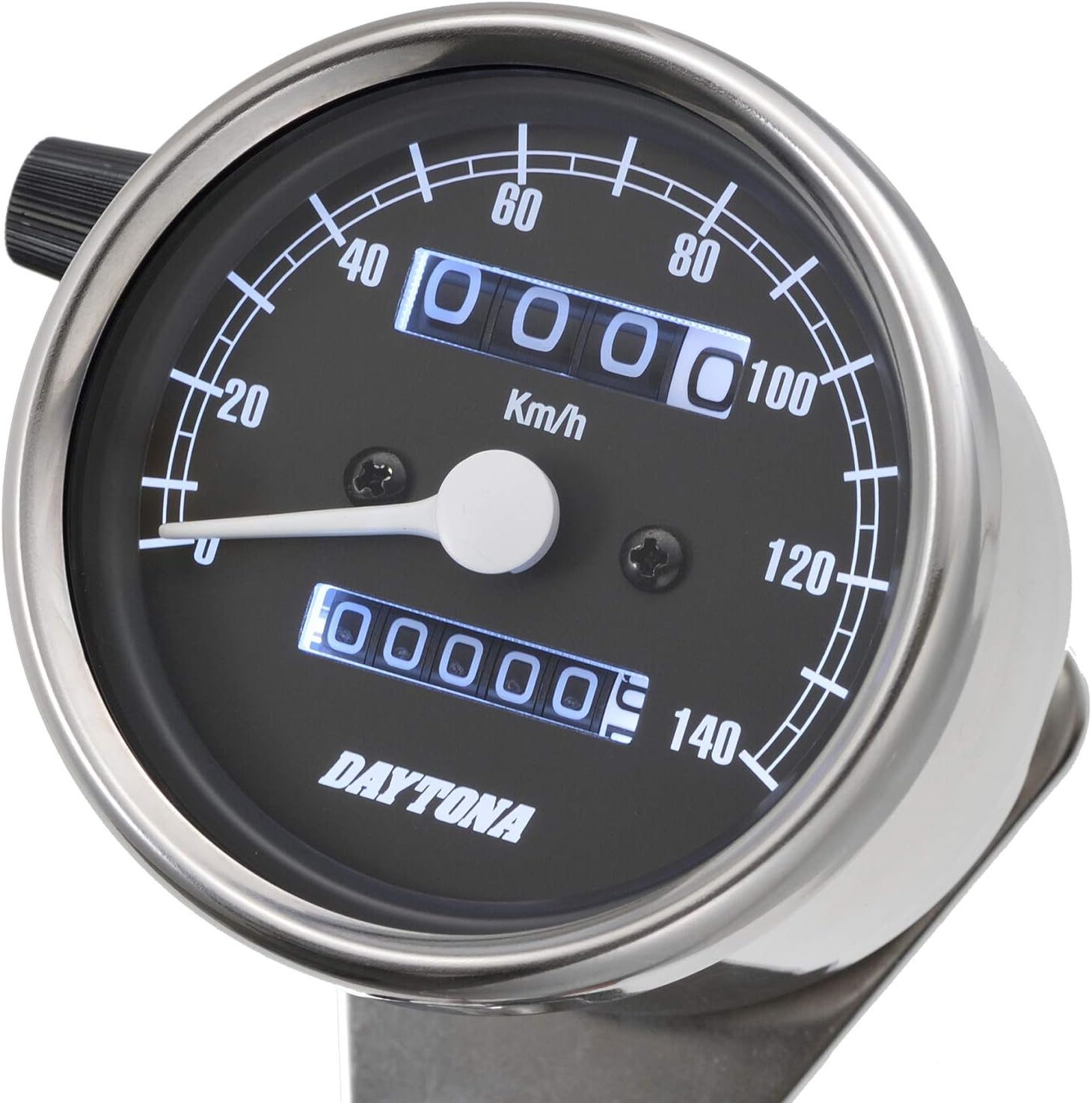 Daytona 15626 Motorbike Mechanical Speedometer, Black Body/Black Panel/White LED, Diameter 2.3 Inches (60 Mm), 140 Km/H Display, Indicator Included