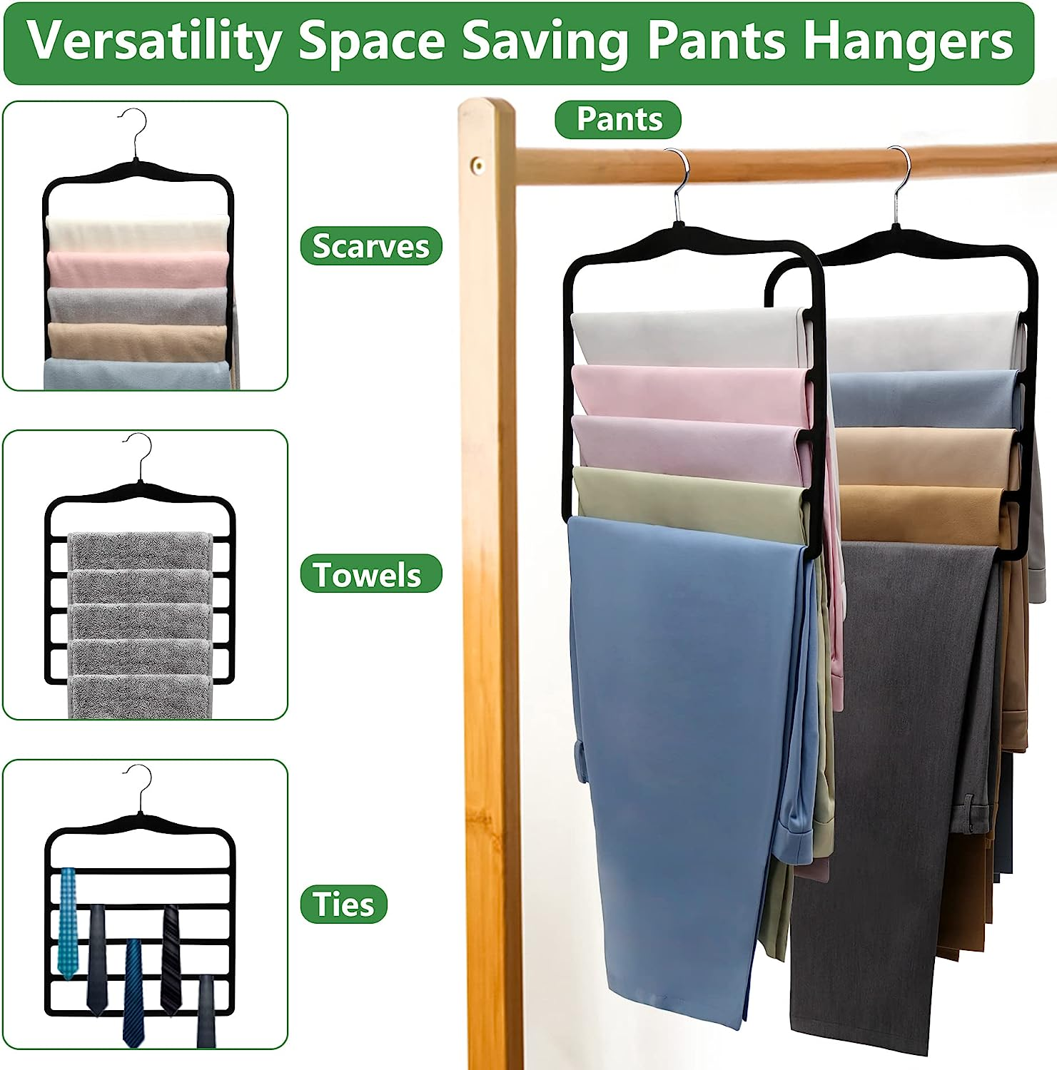 Closet Organizers and Storage,3 Pack Organization and Storage Pants-Hangers-Space-Saving,Velvet Hanger for Dorm Room for College Students Girls Boys Guys Hanging Jean Scarf