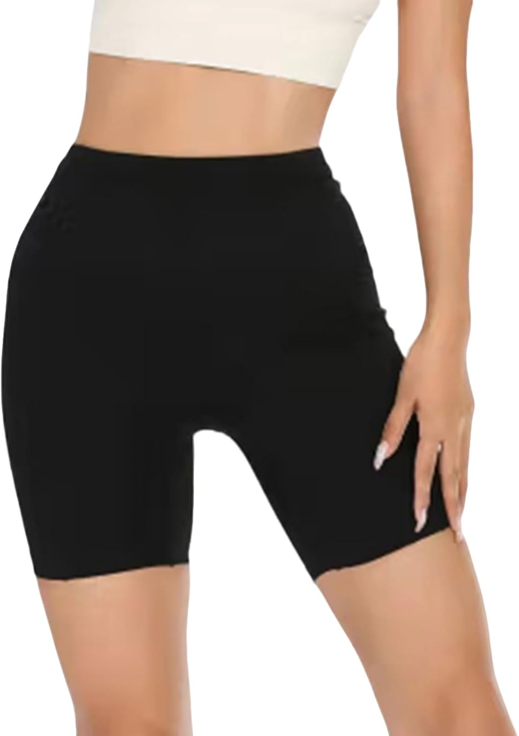 Luzcauwy High Waist Yoga Shorts for Women with Tummy Control and Deep Pockets, Black Workout Athletic Shorts, Running Shorts Women, Ideal for Sports & Fitness Activities image number 4