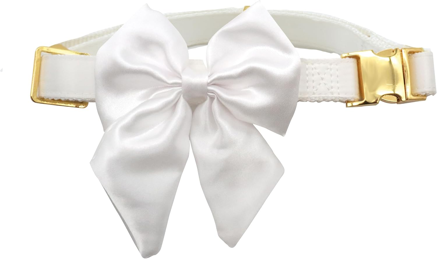 Croci Ceremony Bride Wedding Dog Collar with Removable Satin Bow, White with Gold Detail, for Small Medium Large Dogs M/32-50Cm image number 5