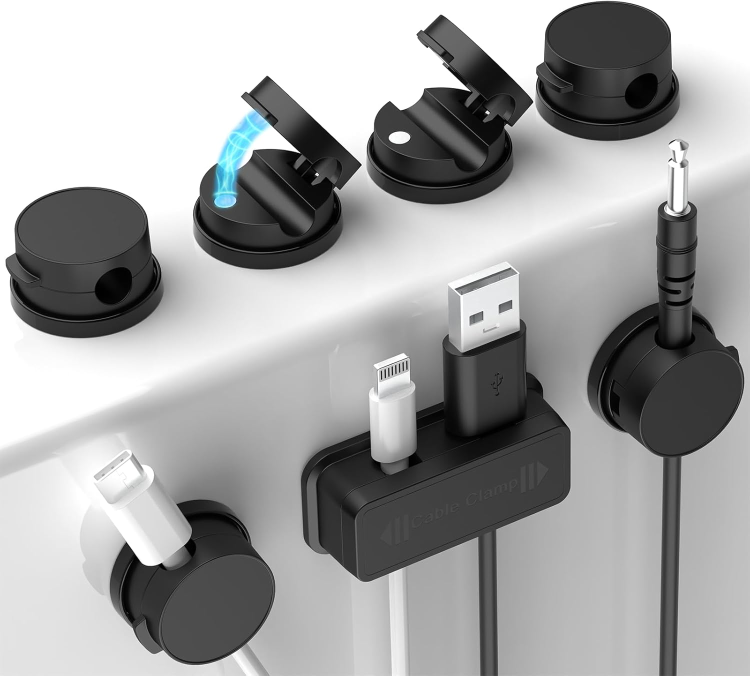 Geeric 8 Pack Magnetic Cable Management, 6 PCS Rotatable Cord Organizers, 2 PCS Dual Slot Charging Cords Wire Holders, Adhesive for Office Home Car