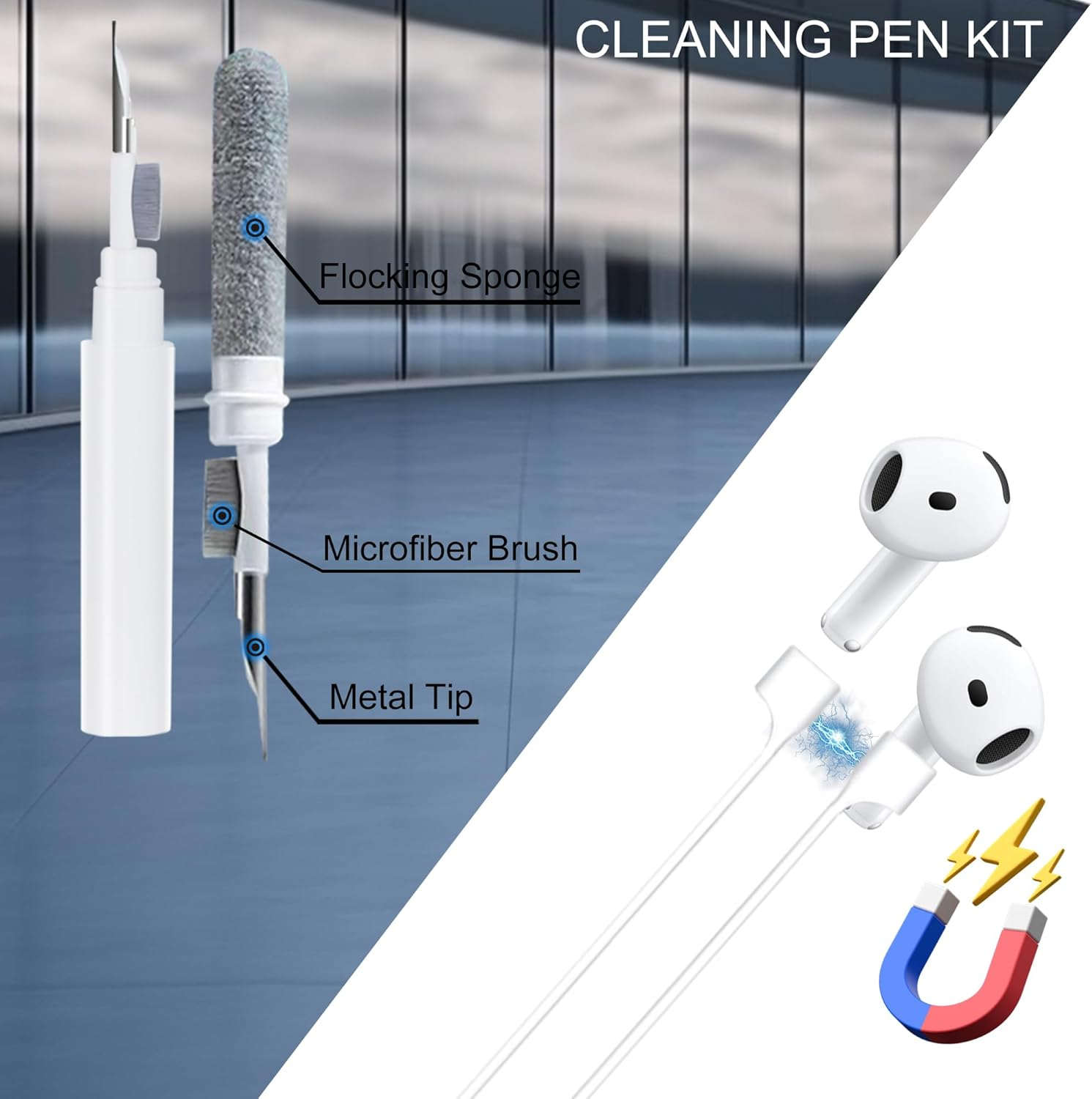 Cute Case for Airpods 4Th Generation Cover, with Magnetic Anti-Lost Cord, Keychain and Cleaner Pen Kit, 3D Cartoon Animal Soft Silicone Funny Cover for Airpods 4 Case Accessories Set for Men - Black image number 4