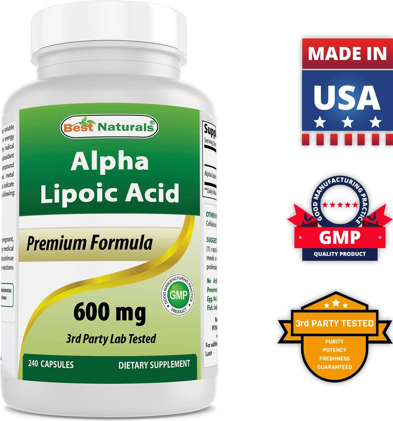 Best Naturals Alpha Lipoic Acid (ALA) 600 Mg 240 Count (Pack of 2) image number 3
