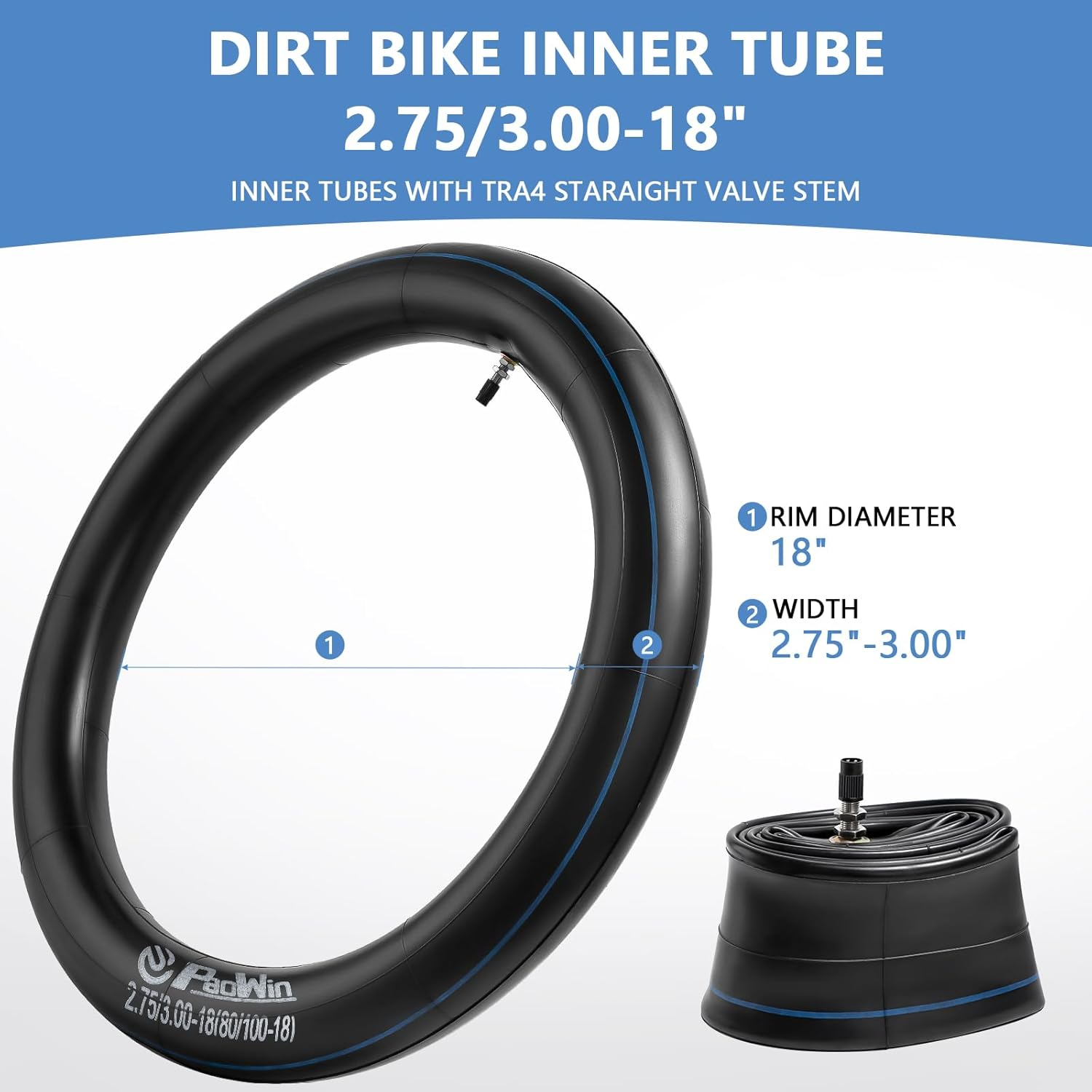2 Pcs 2.75-18 Tube,3.00-18 Tube,Tr4 Valve,2.75/3.00-18 Heavy Duty Motorcycle Inner Tube,Compatible with 2.75-18 3.00-18 80/100-18 Motorcycle/Dirt Pit Bike Front Rear Tire,Pt-042 image number 5