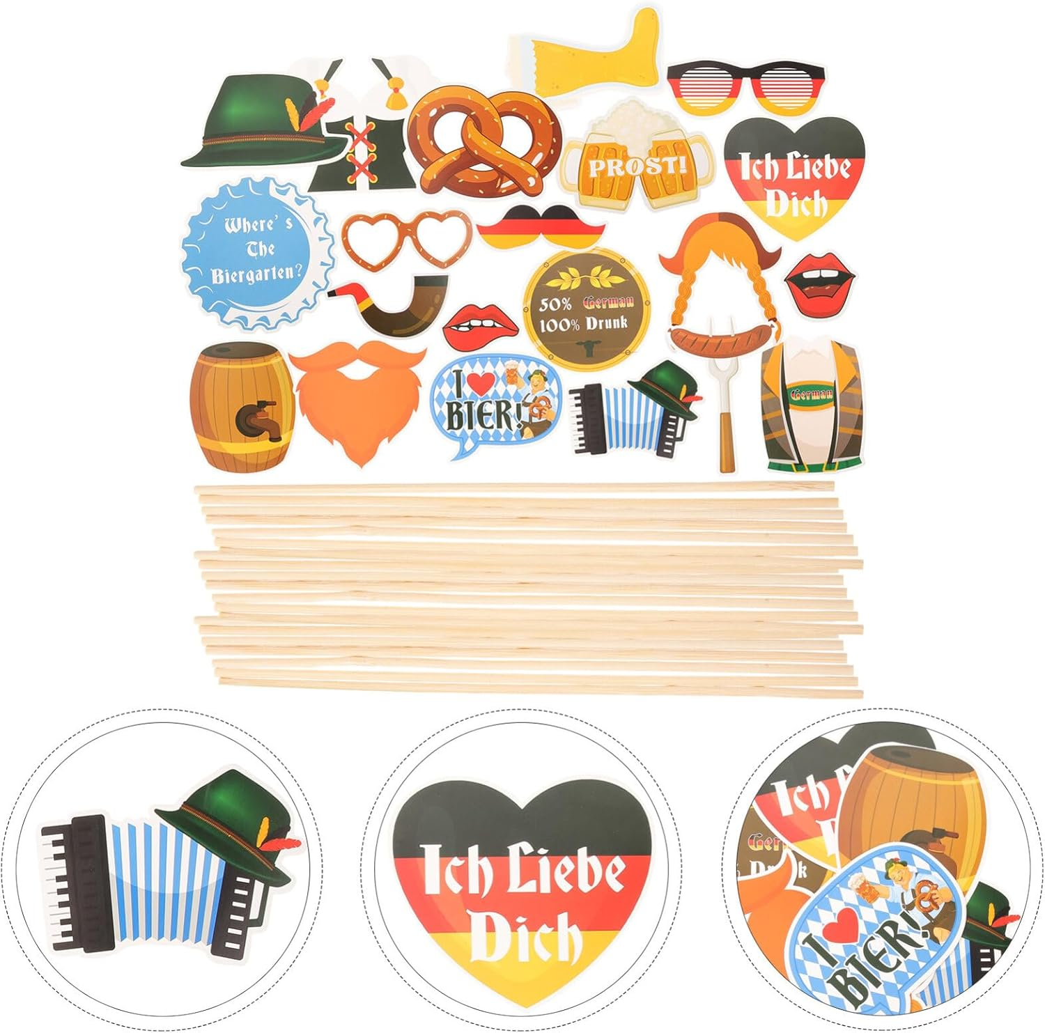 SEWACC Oktoberfest Photo Booth Props Funny German Beer Festival Paper Signs Sausage Beer Flag Oktoberfest Decorations Weizenbier Party Supplies image number 2