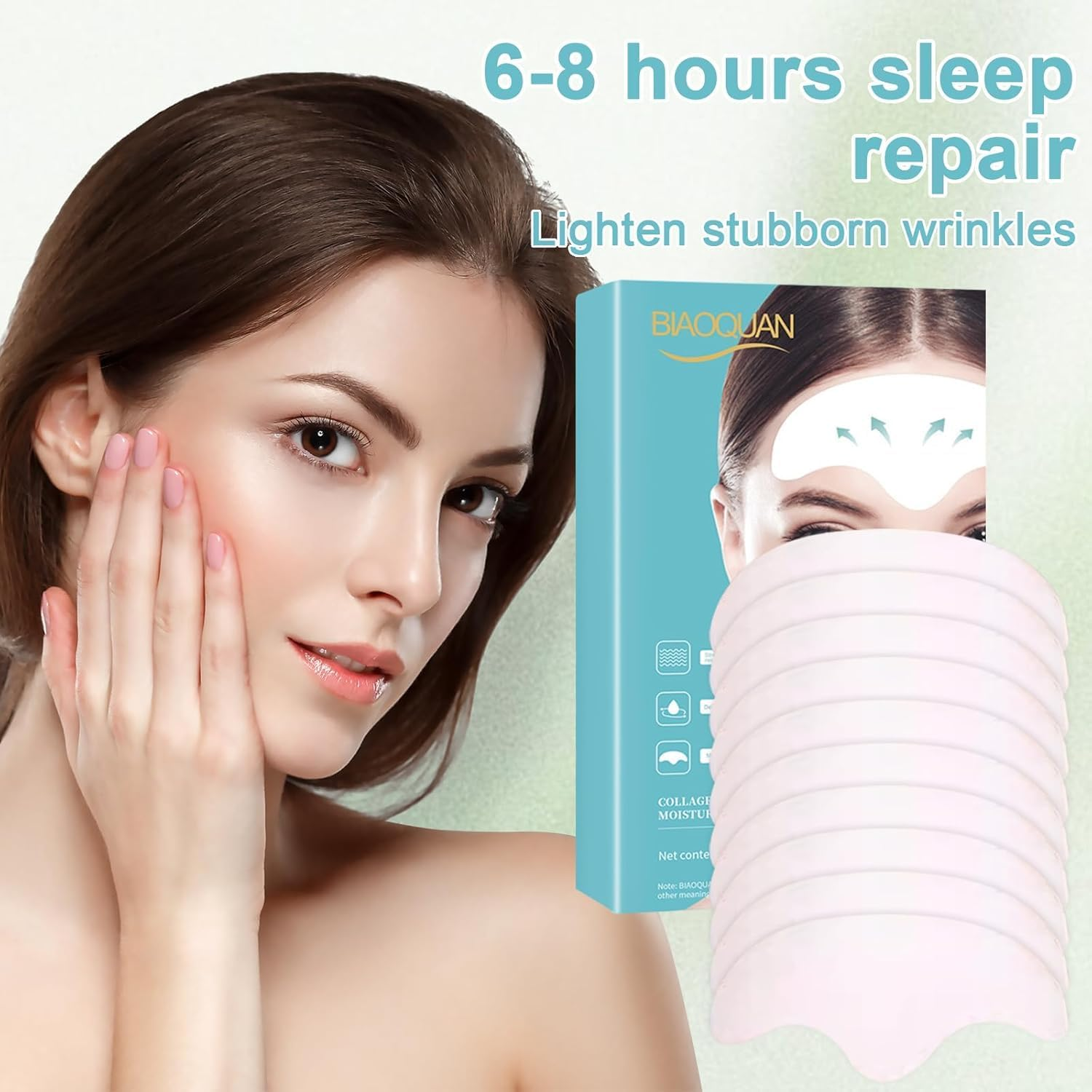 Forehead Wrinkles Patches 10 Pcs, Face Tape for Forehead Lines Reducer, with Aloe, Collagen, Vitamin E, anti Wrinkle Patch for Fine Lines