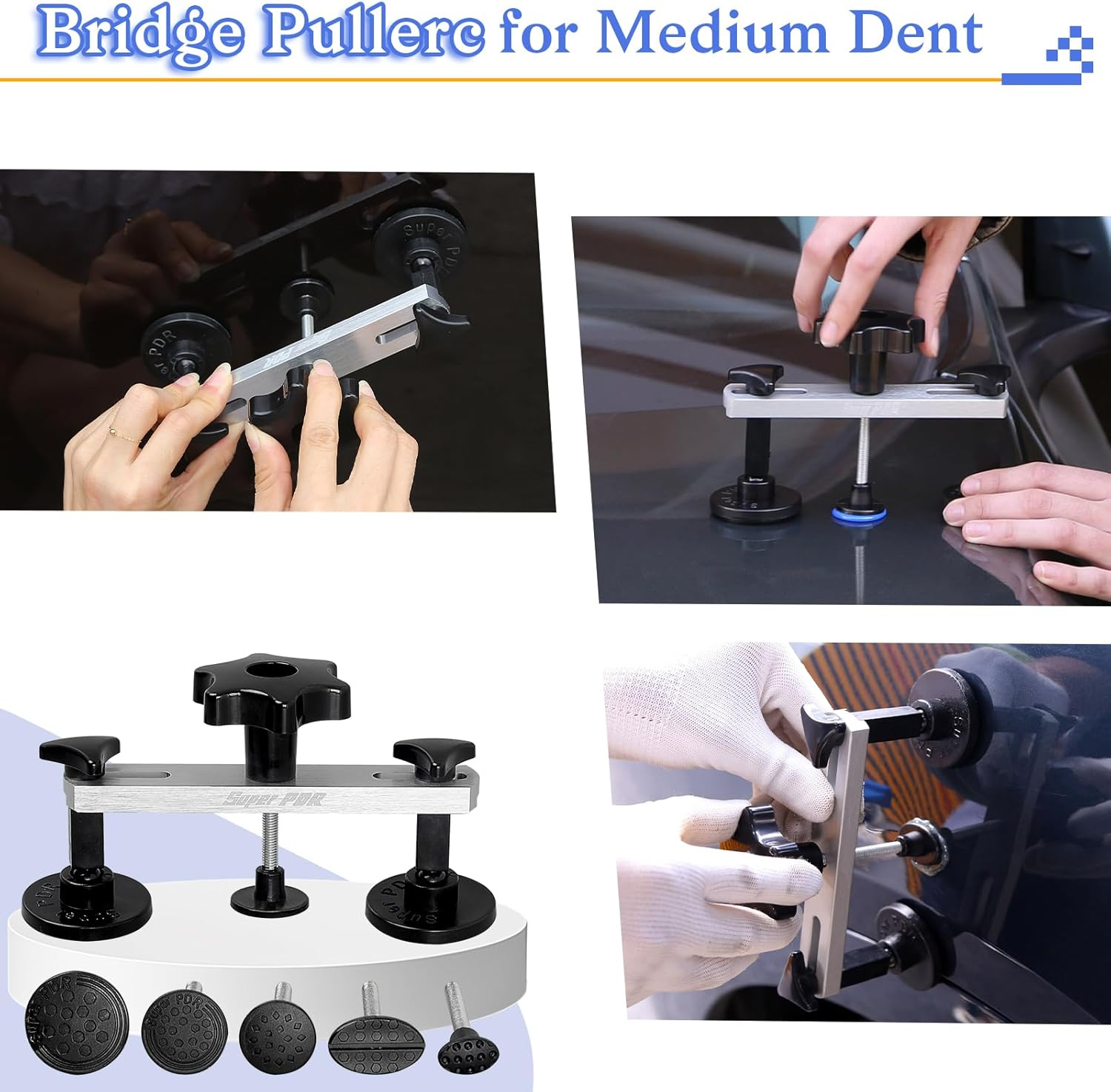 Auto Paintless Dent Removal Kit with LED Line Dent Board,Auto Body Dent Puller Car Dent Removal Tools with Golden Lifter,Glue Gun,Bridge Puller, T-Bar Puller,Rubber Hammer,Suction Cup,Tool Bag Ect image number 1