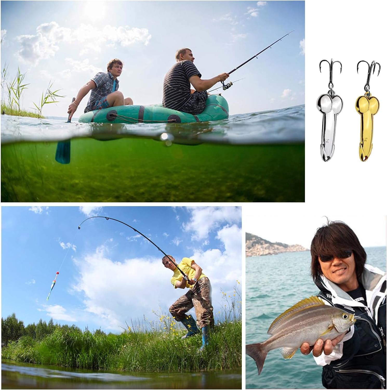 4Pcs Funny Fishing Lures, Top Water Bass Fishing Lure, Bass Fishing Gear Spinner Baits Freshwater Saltwater Fish Equipment Fish Hook Gift for Fathers Day, Fishing Gifts for Men - Rose Gold image number 5