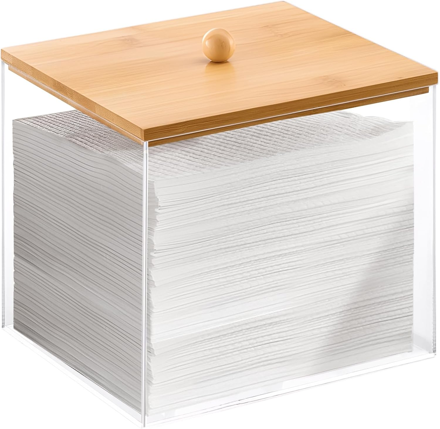 Puricon Disposable Face Towels Holder, Acrylic Storage Box with Wood Lid Compatible with Clean Skin Club Towel, Facial Towelettes Container Organizer for Bathroom Counter -Nature