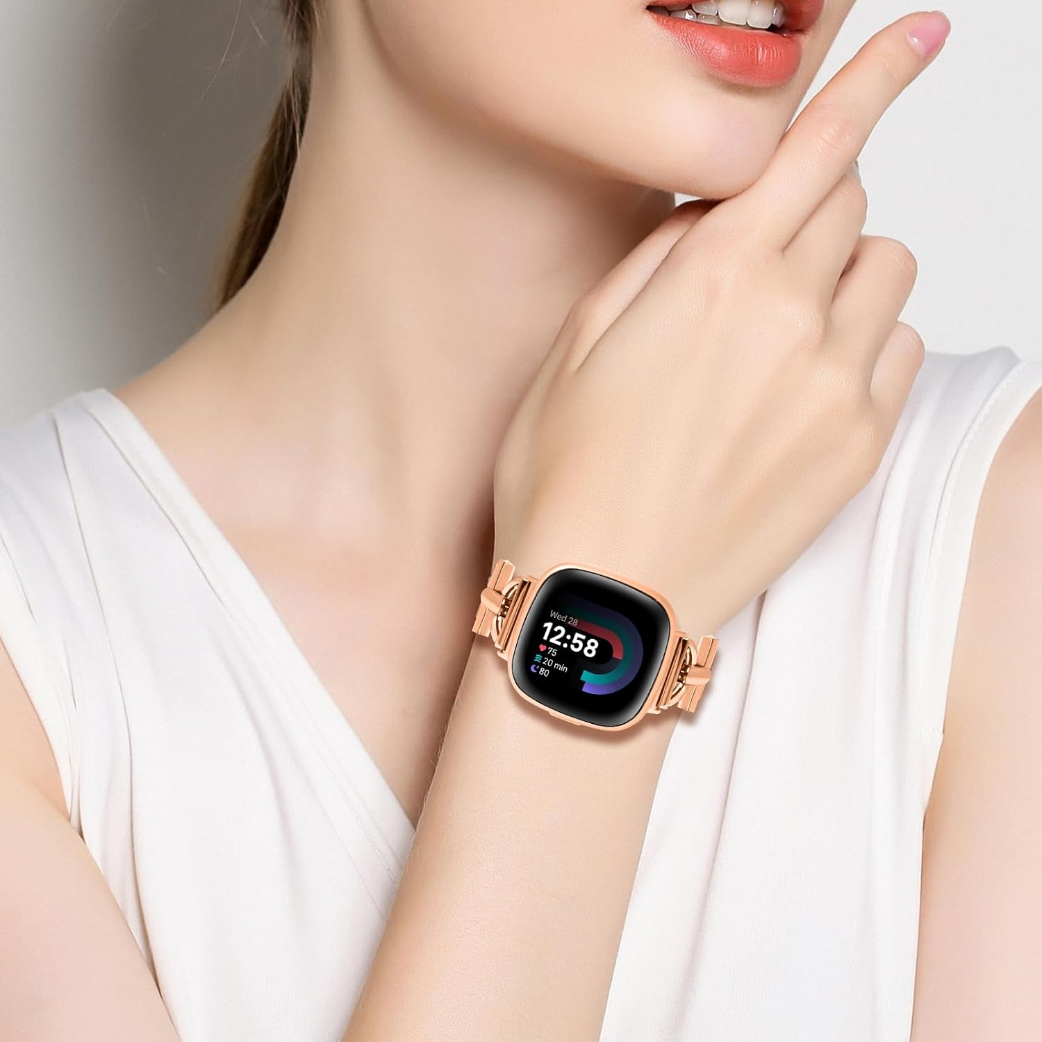 HAYONLIY Metal Bands Compatible with Fitbit Versa 3/Fitbit Versa 4/Fitbit Sense 2/Fitbit Sense,Mesh Stainless Steel Sport Strap,Magnetic Adjustable Wristband for Women Men image number 5