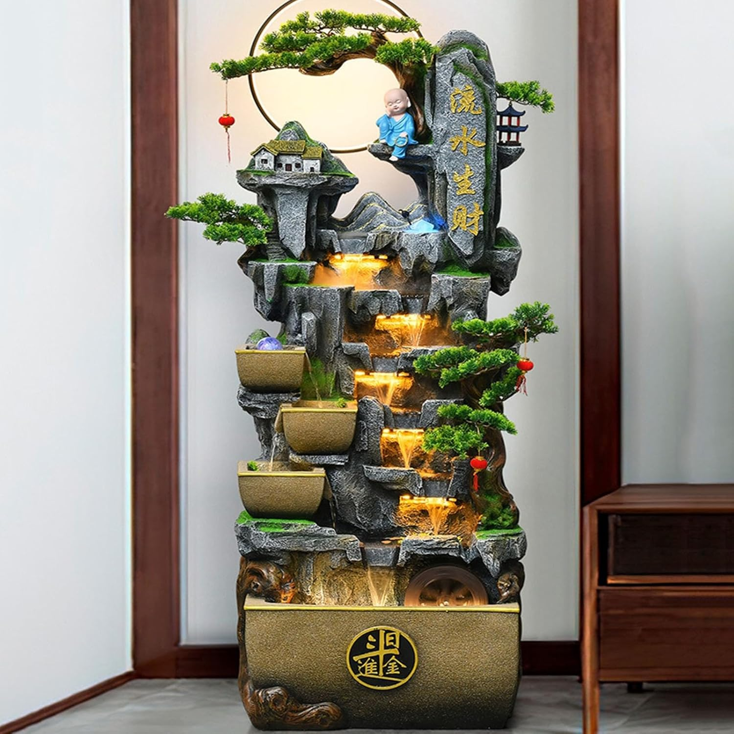 Outdoor Fountain Floor Standing Water Fountain with Rockery and Feng Shui Ball Decorative for Living Room, Modern Resin for Home and Garden Decoration image number 4