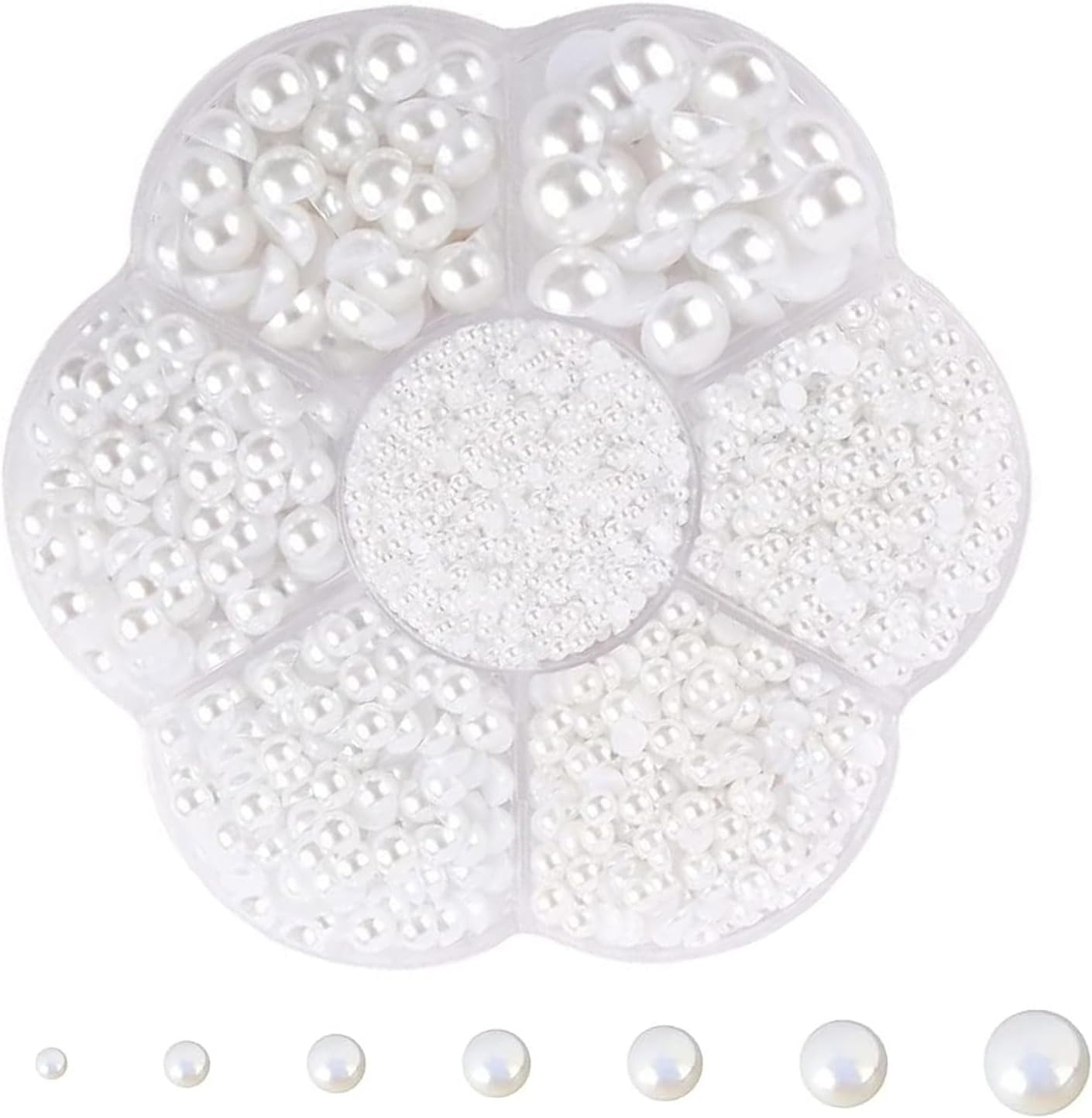 5700 Pcs White Half Flatback Pearl Beads- Nail Gems, Charms for Crafts, Jewelry Making, Art, Accessories, Bedazzling DIY Projects by Ruibex - 7 Sizes (2/3/4/5/6/8/10Mm)