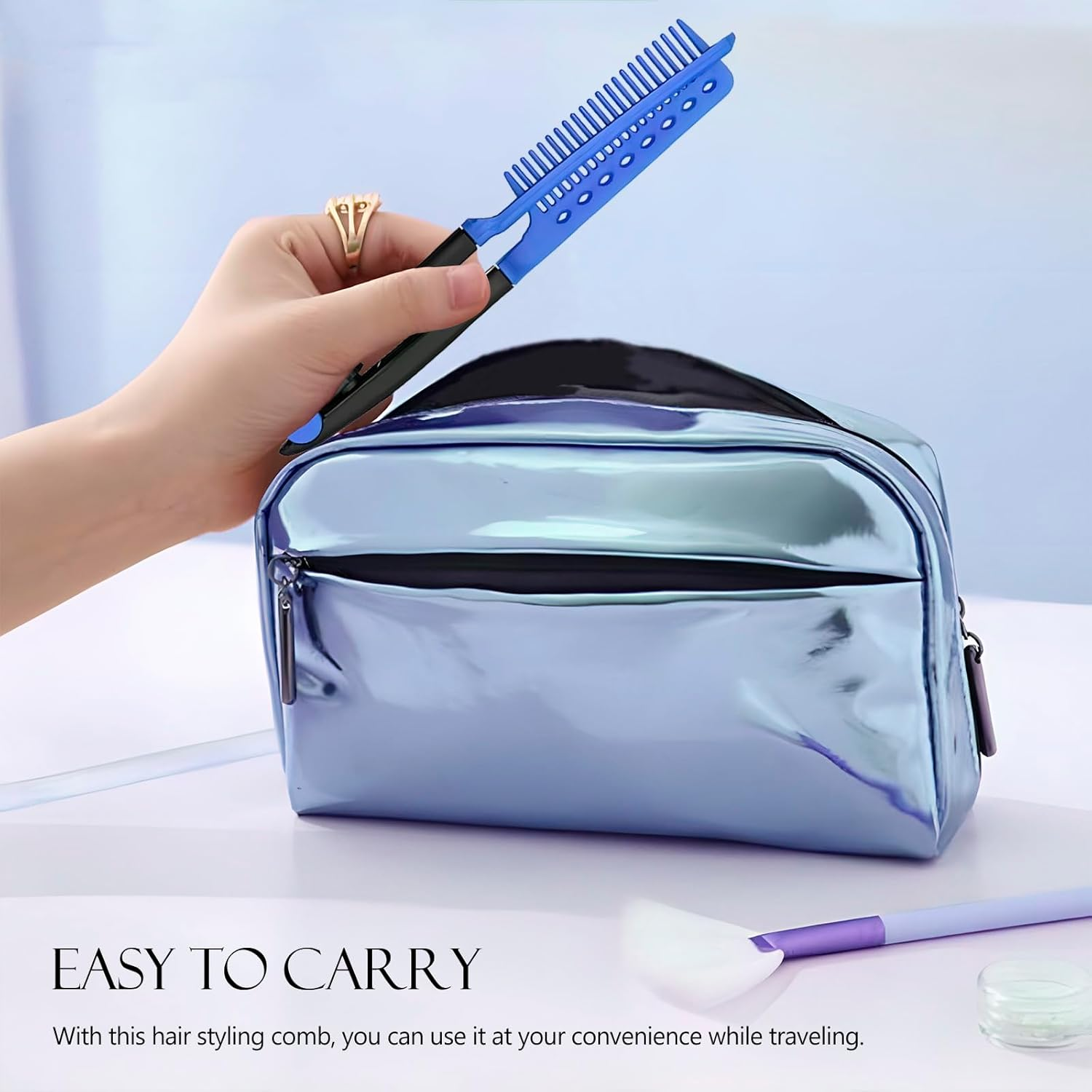 2-Pack Hair Straightening Comb Set - Flat Iron Comb for Beautiful Tresses, Hair Straightener Comb with Firm Grip, Ideal for Knotty Hair, Styling Comb, Hair Comb for Straight Hair (Blue). image number 1