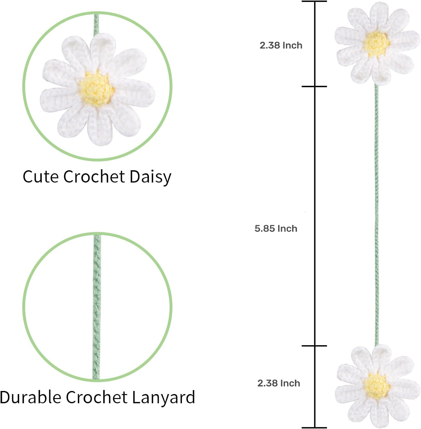 Wagtune Cute Crochet Flower Car Accessories for Women Rear View Mirror Accessories Handmade Knitted Daisy Car Decor Car Accessories Aesthetic Car Mirror Hanging Accessories(White) - Green image number 2