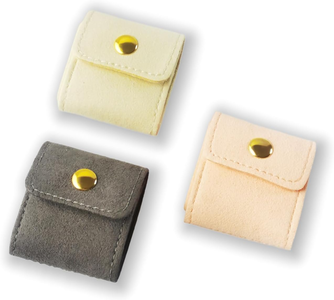 Kawlxpp PU Suede Mini Travel Jewellery Roll &ndash; Foldable Portable Organizer Case with Buckle for Rings, Earrings & Necklaces (3Pcs, Pink/Grey/Beige) - 1, Grey image number 3