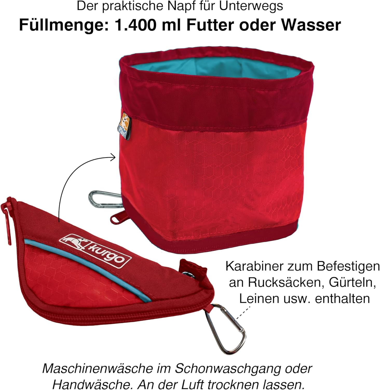 Kurgo Zippy Bowl, Barn Red, Regular - Barn Red image number 6