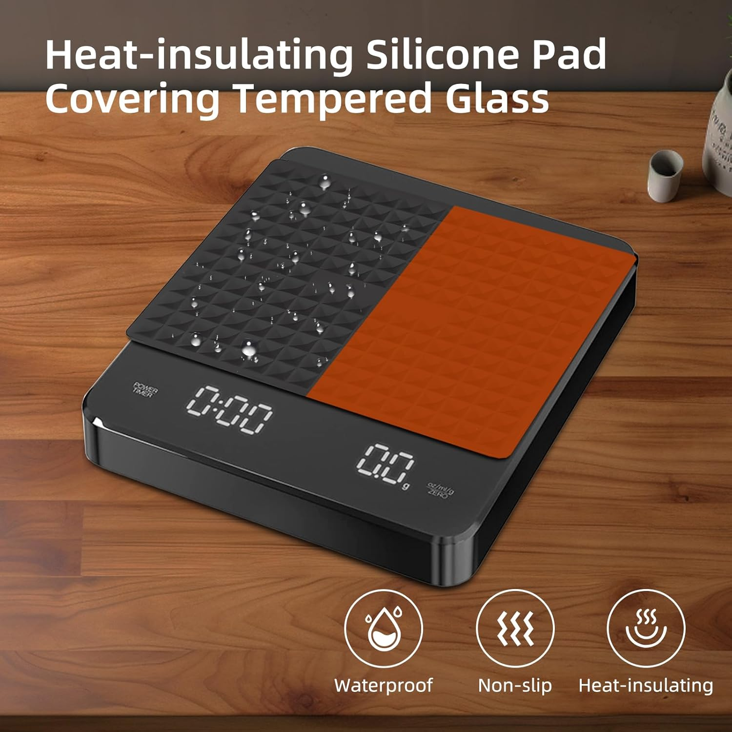 Coffee Scale with Timer, Espresso Scale, Food Scale, 3Kg/0.1G High Precision, with Waterproof Insulation Pad, for Pour-Over, Espresso, French Press, Kitchen Use, with Automatic Timing Function image number 4