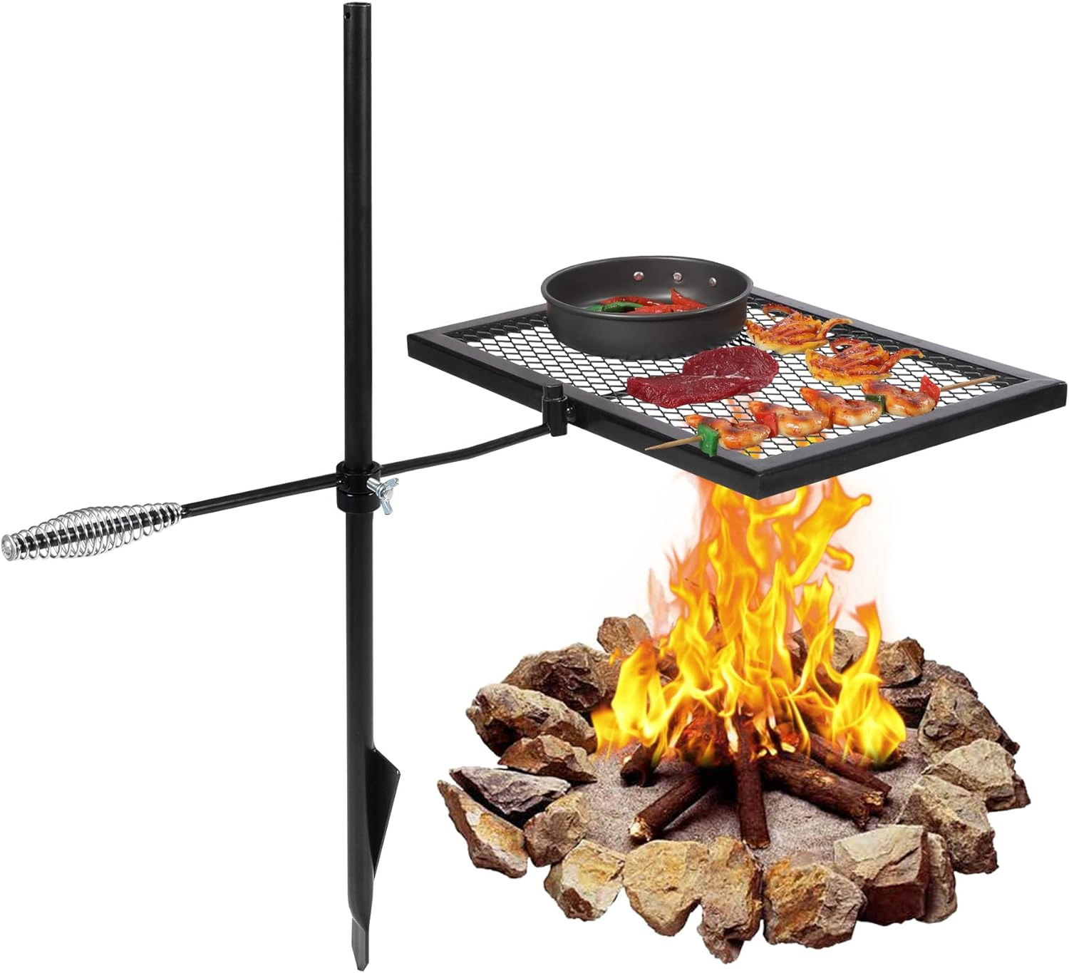 REDCAMP Swivel Campfire Grill Heavy Duty Steel Grate, over Fire Camp Grill with Carrying Bag for Outdoor Open Flame Cooking